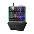 Black G40 Flow one-handed robotic gaming keyboard with RGB backlit keys on a desk.