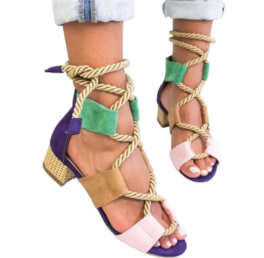 Women's suede sandals with thick colour matching heel and ankle strap in sizes 34-43