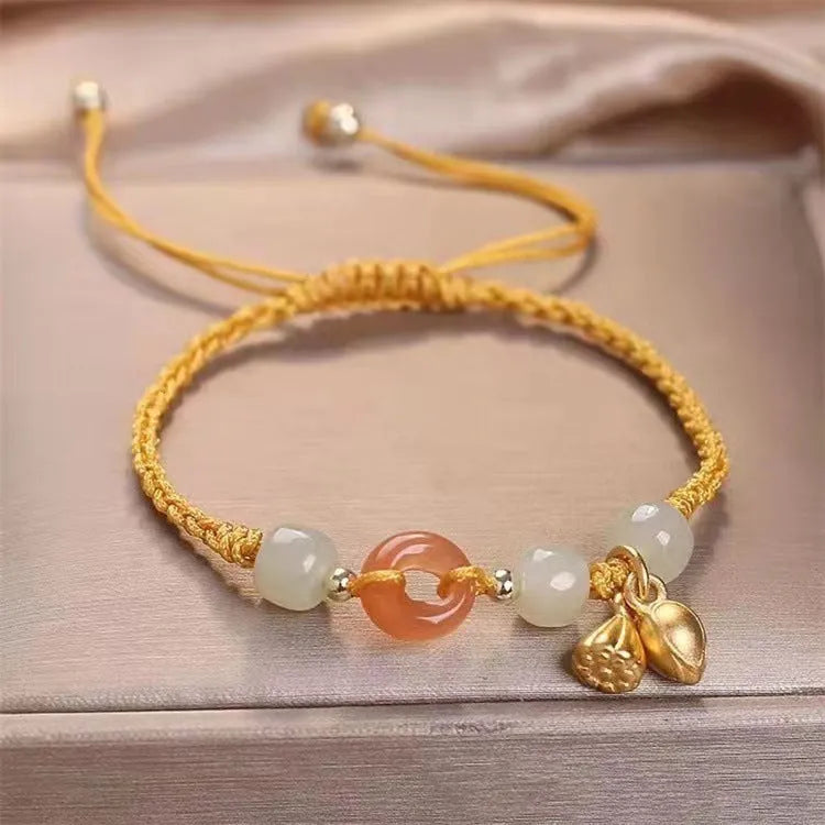 Hetian Jade Peace Buckle Two Shihuan Bracelet with constellation design and coloured strap