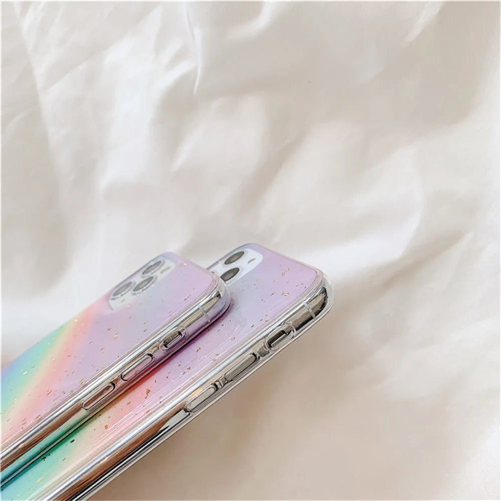 Rainbow gradient iPhone case with stripes in Japanese Korean style