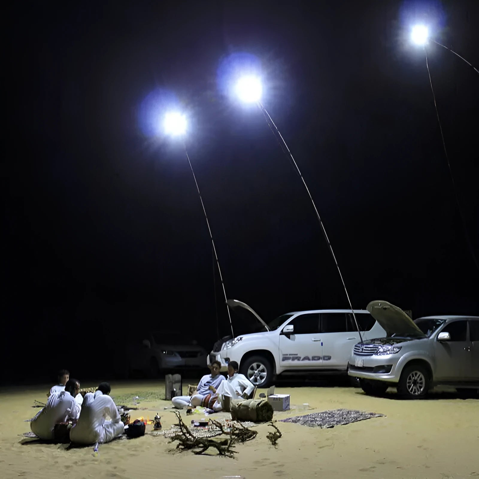 White LED fishing rod light on a telescopic pole with a remote control, dimensions 120 by 95 mm.