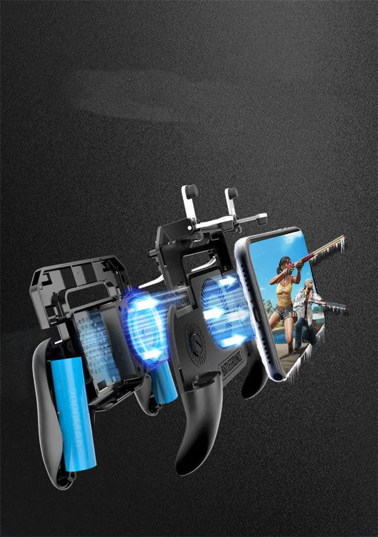 Black USB mobile game controller for Android smartphones with grip and cooling vents.