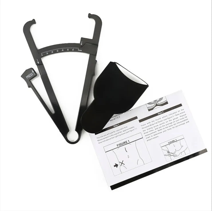 Black ABS plastic body fat calliper skinfold measuring tool on a 1.5 metre cord.