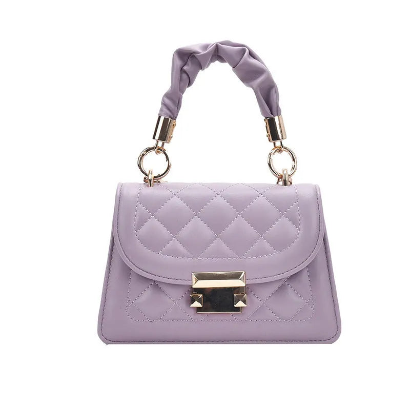 Korean style purple women's shoulder bag with chain strap showing front view