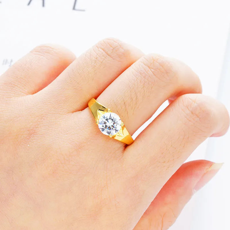 Women's adjustable gold plated ring with zircon stone in six colour variations