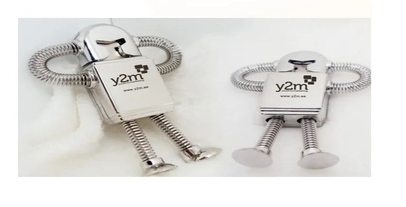Metal robot U disk in zinc alloy with spring design, available in gold and silver colours