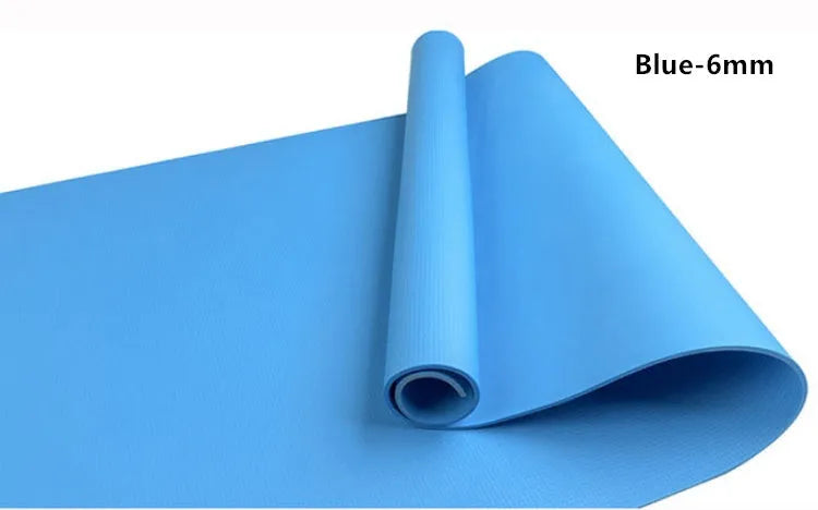Red EVA fitness yoga mat with rolled black mat beside it, showing thickness options of 4mm and 6mm.