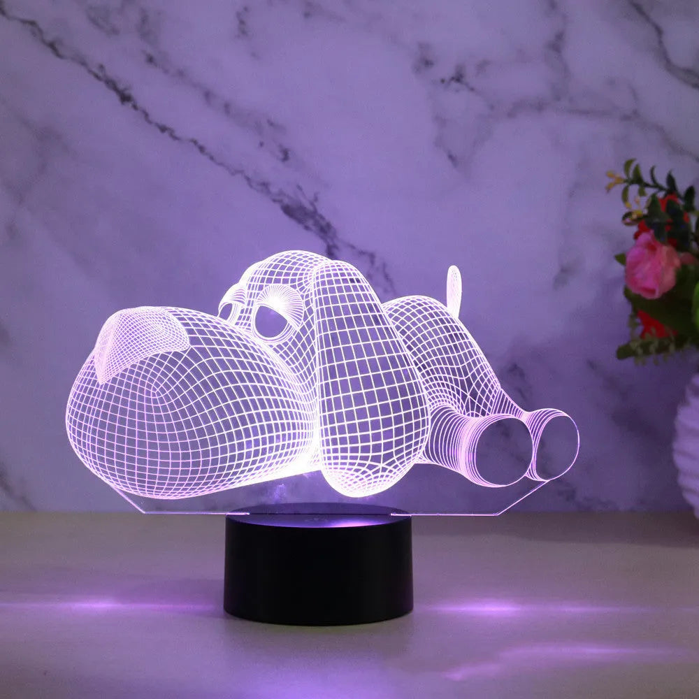 3D hologram illusion dog desktop lamp glowing in multiple colours with touch button.