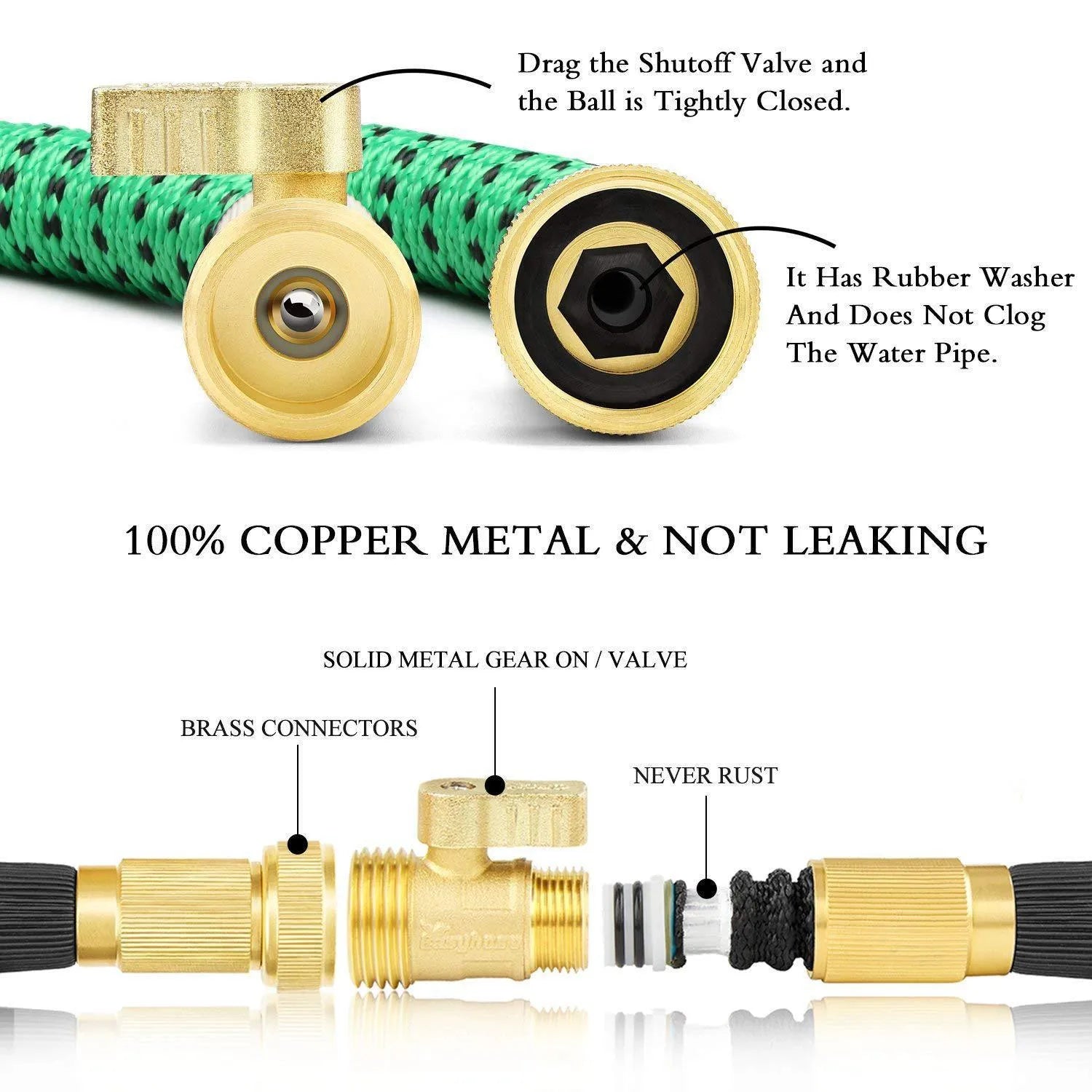 Car wash watering hose with ABS connector tip, available in multiple lengths including 25FT, 50FT, 75FT, and 100FT