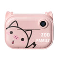 Pink C3 instant print digital camera with 2.4-inch screen, placed alongside included printing paper, stickers, and accessory pack