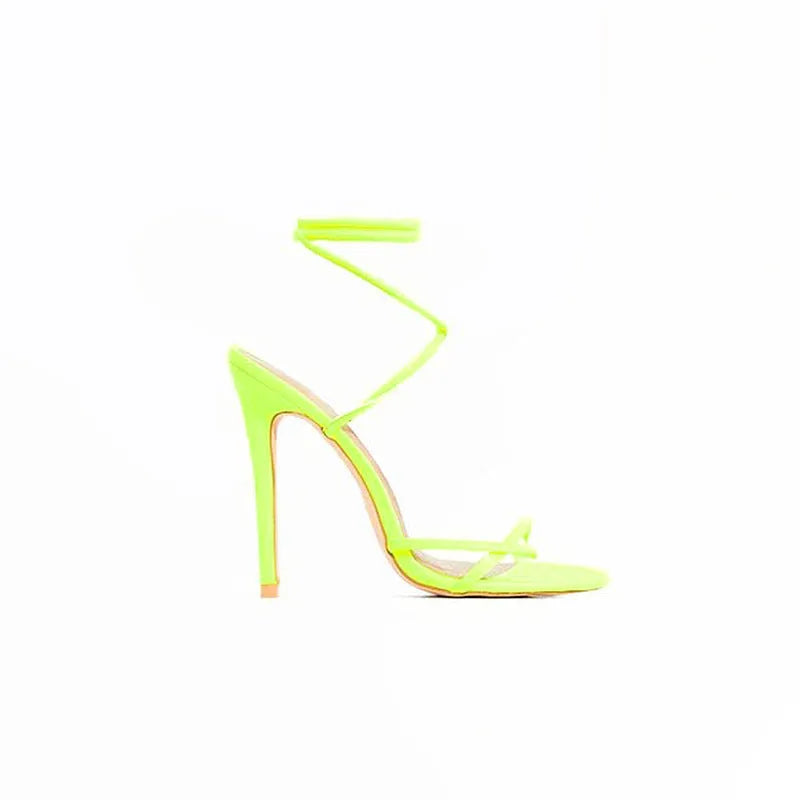 Candy Bright Toe Strap High Heels in rose red with microfiber upper and rubber sole, side view