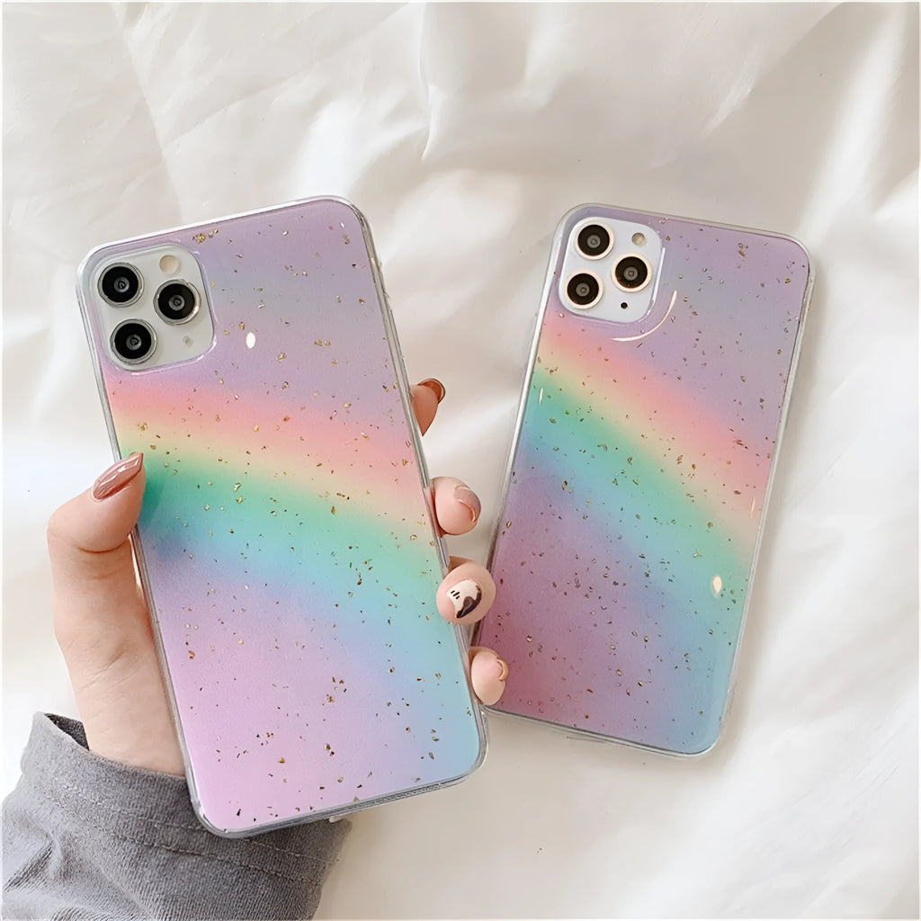 Rainbow gradient iPhone case with stripes in Japanese Korean style
