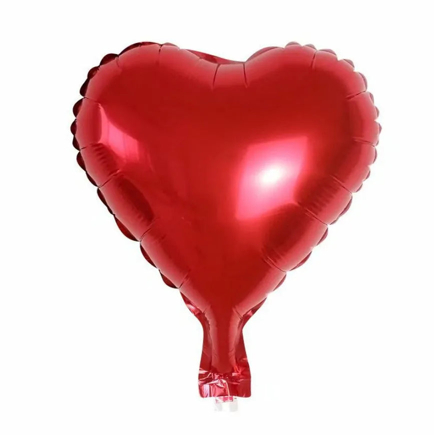 Set of five shiny metallic peach heart-shaped aluminium foil balloons in red and silver