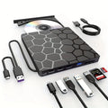Black external CD drive with USB cable for computer disc reading and writing