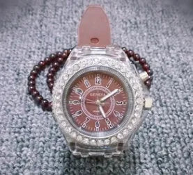 Women's LED luminous watch with round 43mm dial and silicone bracelet in multiple colour options