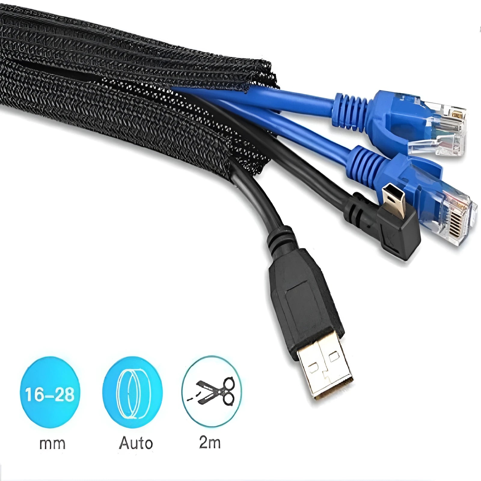 Black expandable polyester mesh sleeve for automotive and electrical cable protection