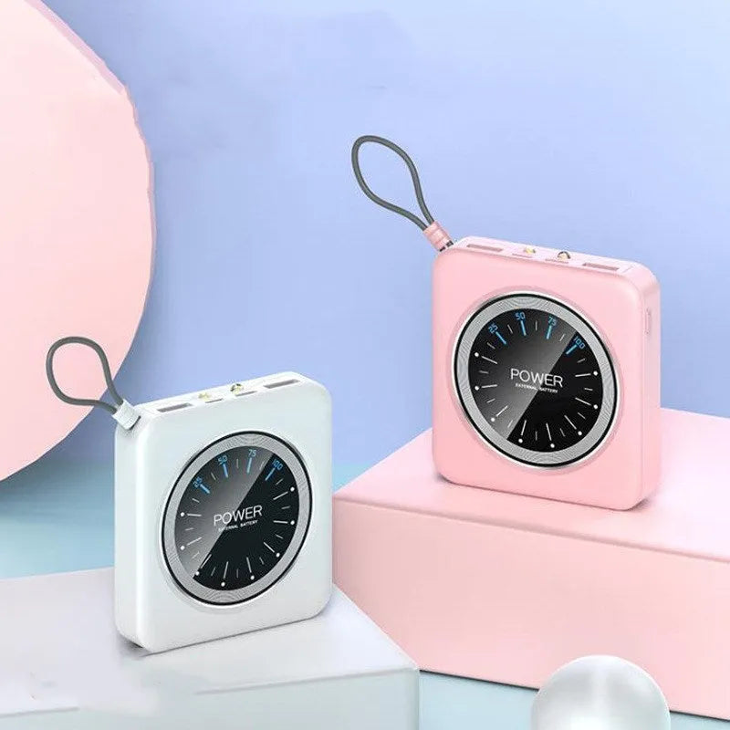 Compact mint green Mini Clock Charger power bank with alloy case showing multi-USB ports.