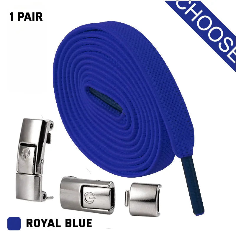 Set of press lock elastic no-tie shoelaces in 8mm widened flat design on a white background.