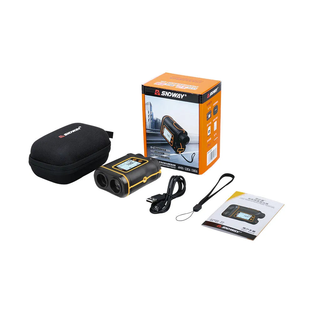 Handheld golf and outdoor laser rangefinder device on a green.