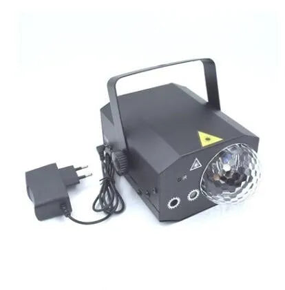 LED laser magic fan stage lighting equipment with compact black housing measuring 190mm