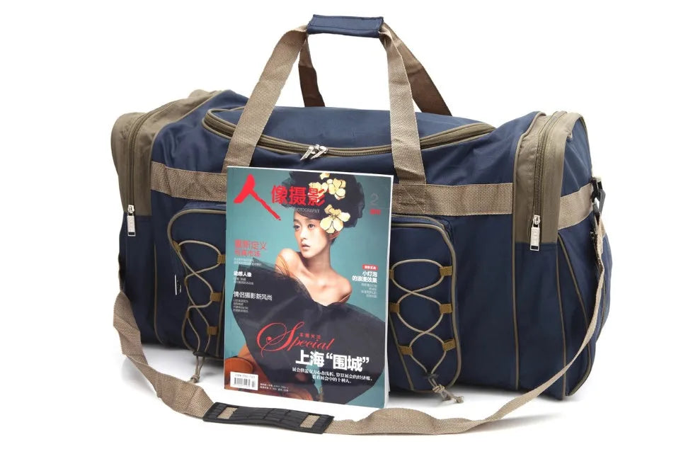 Oxford cloth shoulder bag in black with soft handle and shoulder strap, capacity 56-75 litres