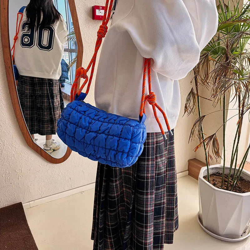 Women's lightweight nylon messenger bag with pillow shape and single shoulder strap