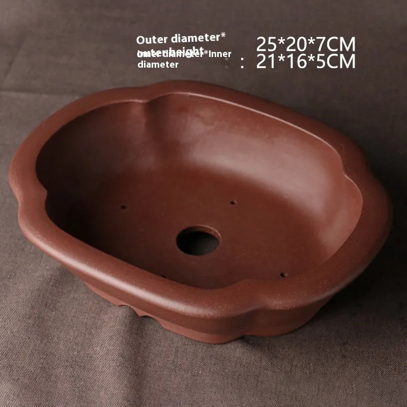 Handmade purple clay bonsai basin with classical Chinese style measuring 25x20x7cm