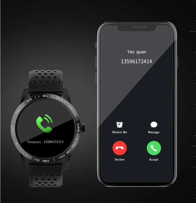 Smart bracelet with colour touchscreen displaying heart rate and activity data
