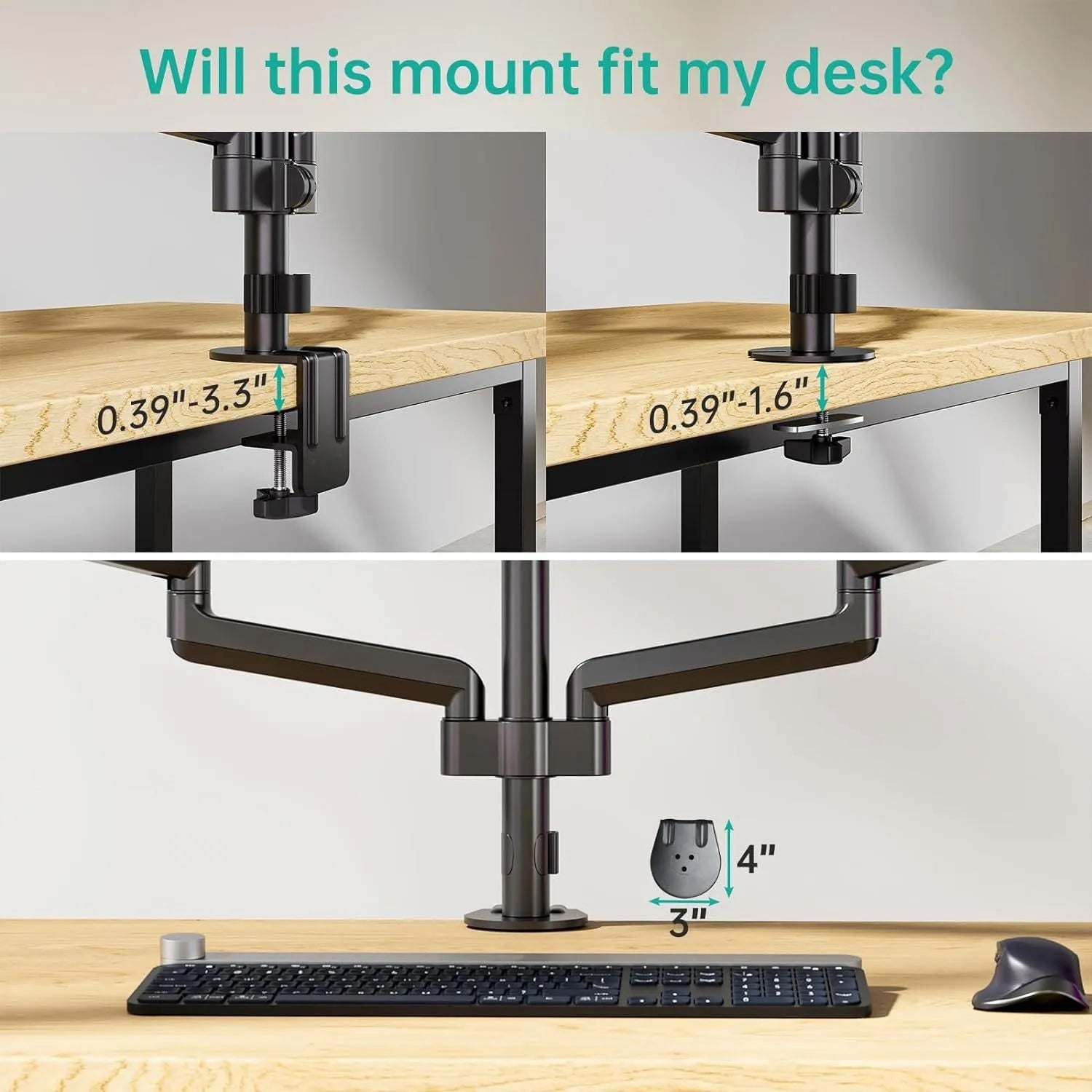 Black triple monitor gas spring arm for 13-27 inch screens with aluminium alloy construction