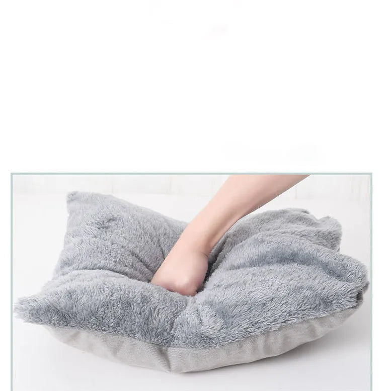 Gray cat bed pet house cave in size XL on a hardwood floor