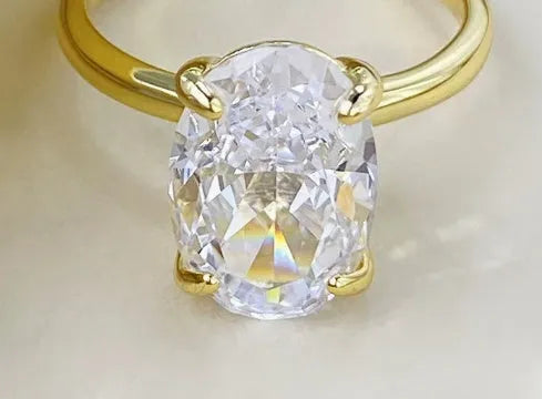 Oval gemstone ring for women in sterling silver with a four-claw setting, shown in gold and silver plating options.