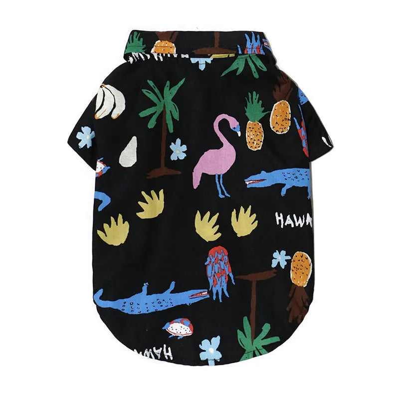 Summer thin cat shirt set with straw hat necklace and glasses on a cat
