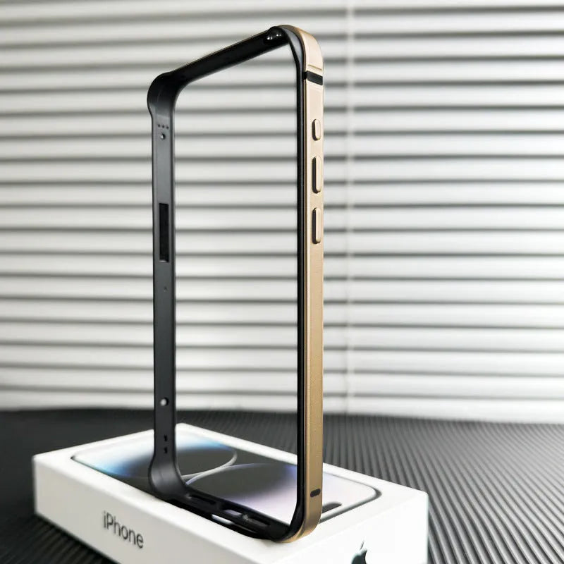 Metal phone case for iPhone 15 Pro Max in black with ultra-thin border frame