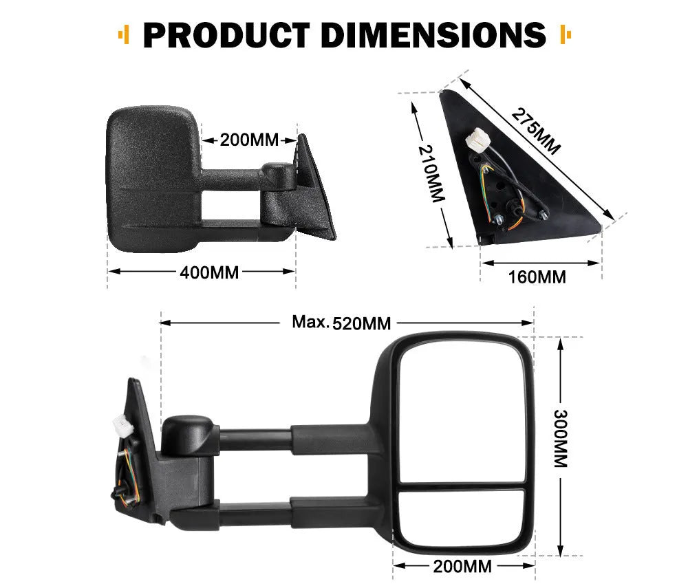 Black foldable rearview mirror pair for Toyota Land Cruiser 100 1998-2007 models