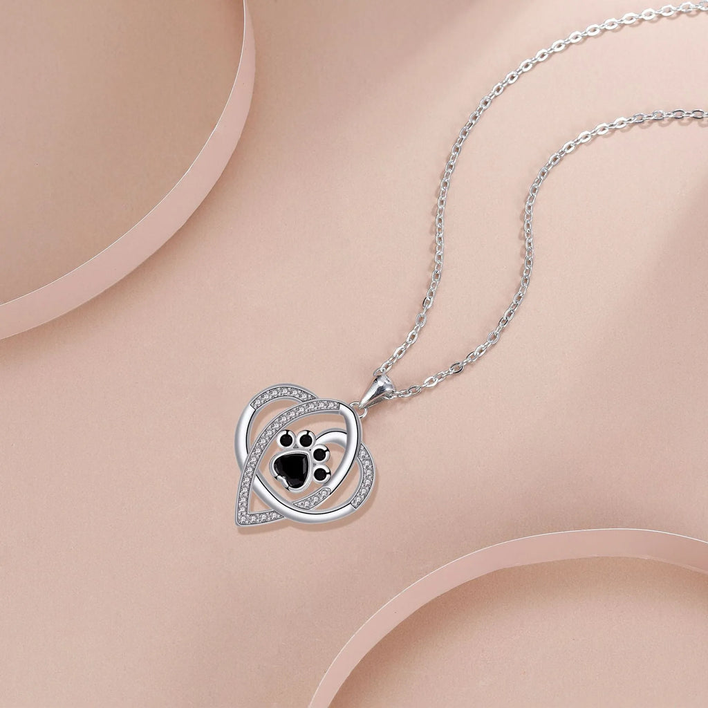 Women's necklace with dog paw print pendant on cross chain, electroplated copper jewellery