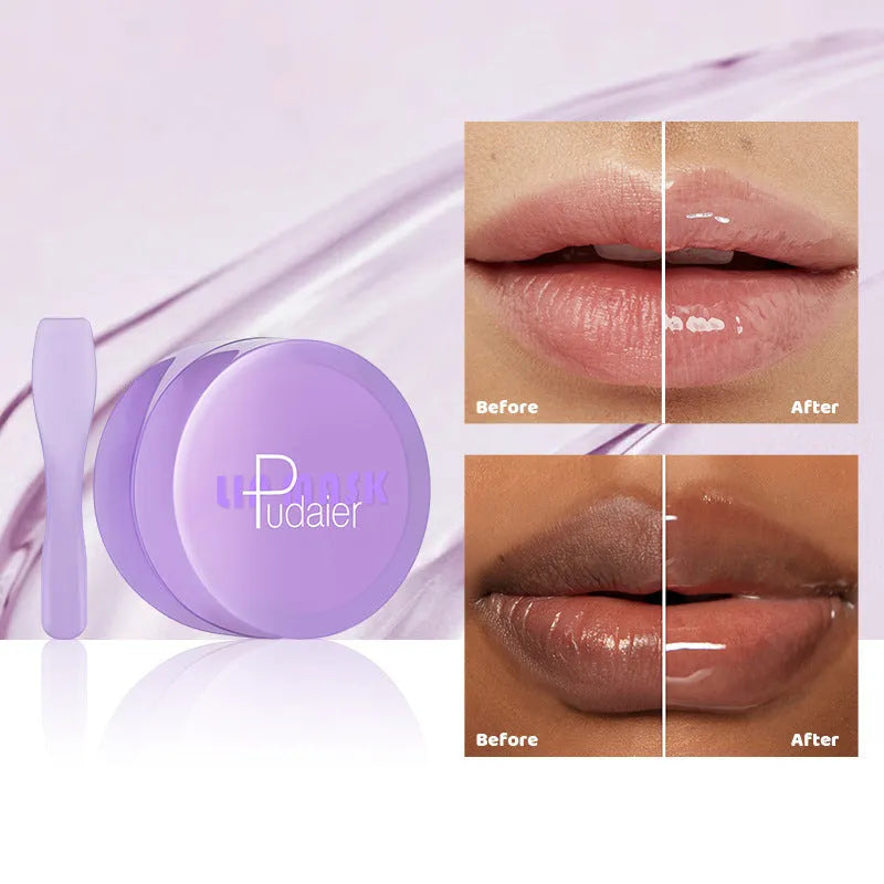 Box containing a 10ml exfoliating lip balm and a lip scraper tool for dry lip treatment.