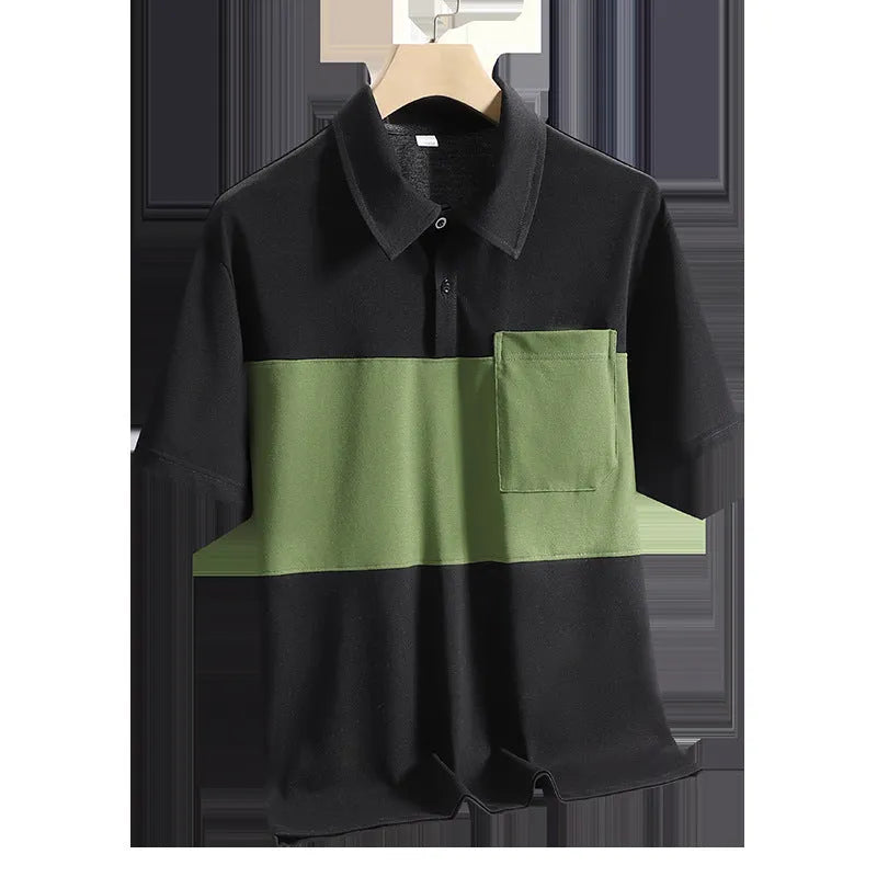 Men's Ice Silk quick-drying polo shirt in khaki, short sleeves, summer casual top