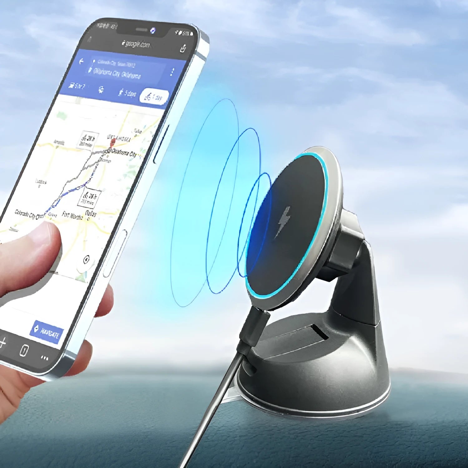 15W magnetic car wireless charger mounted on car air vent with Type-C cable
