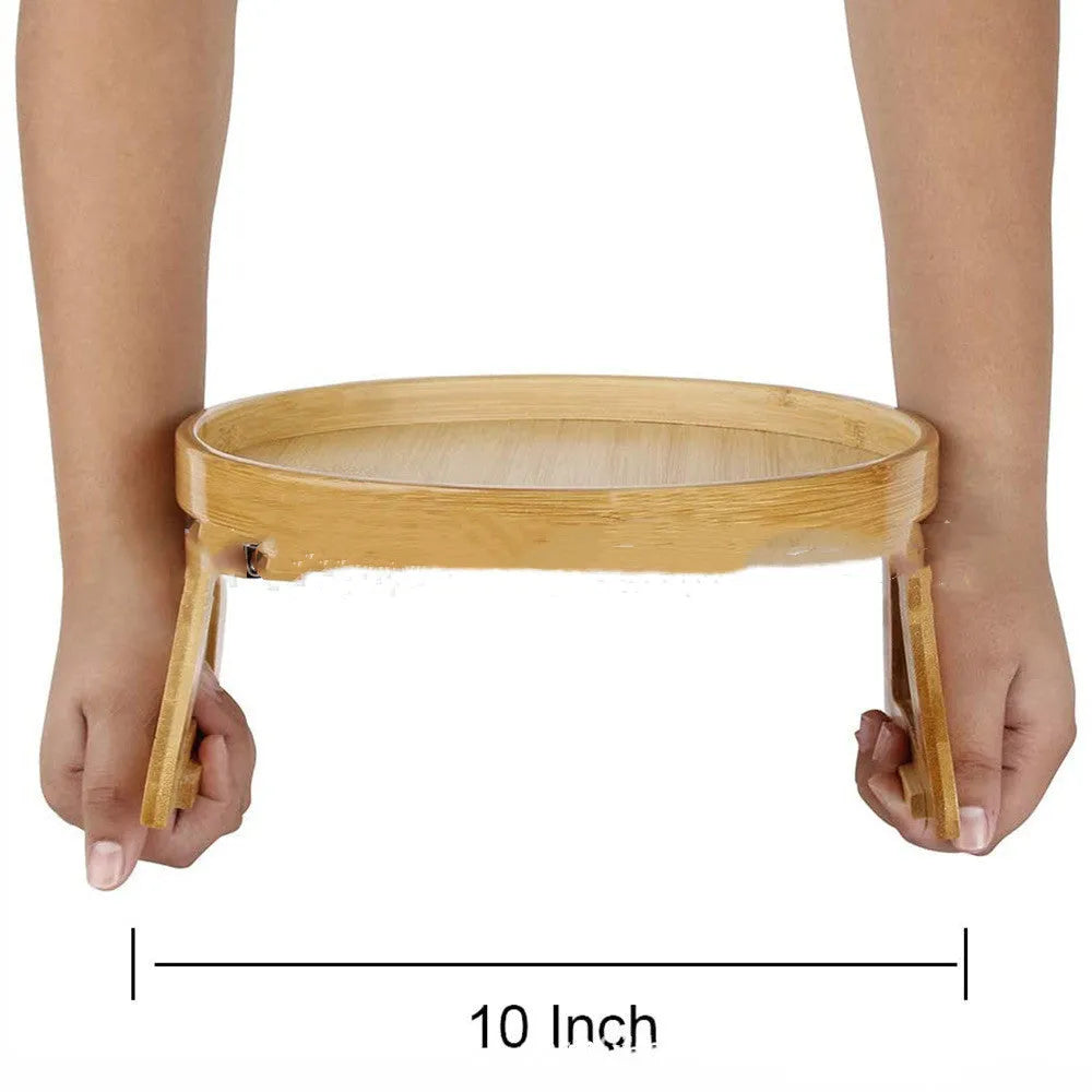 Wooden clip-on sofa armrest tray with carved surface in bamboo original colour