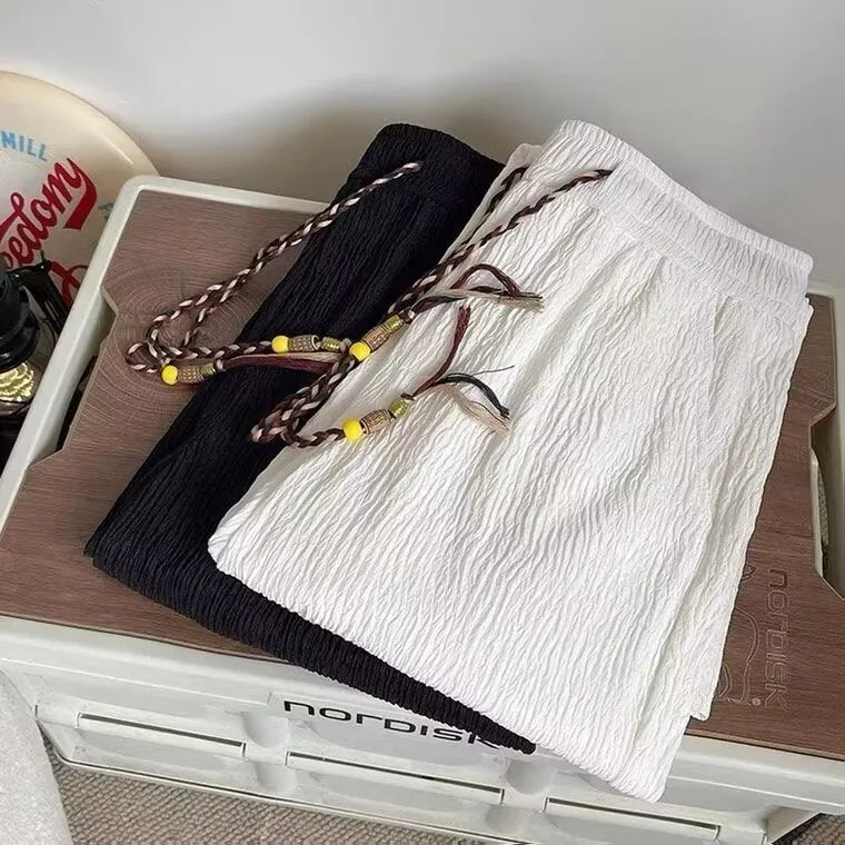 Men's Korean-style loose straight trousers in thin polyester fabric for summer wear