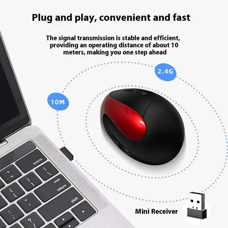 A vertical ergonomic computer mouse shown in multiple colour options including black, blue, red, and purple.