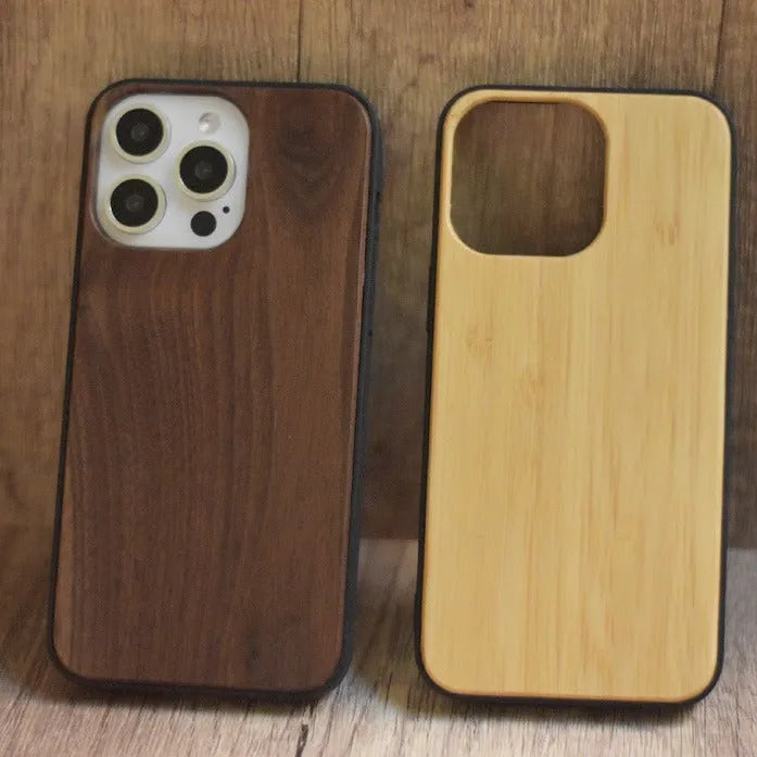 Solid wood shell phone case for iPhone 15 series with light wood finish and slim profile