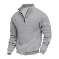 Men's grey stand-up collar long sleeve jacquard small check sweatshirt with side seam pockets