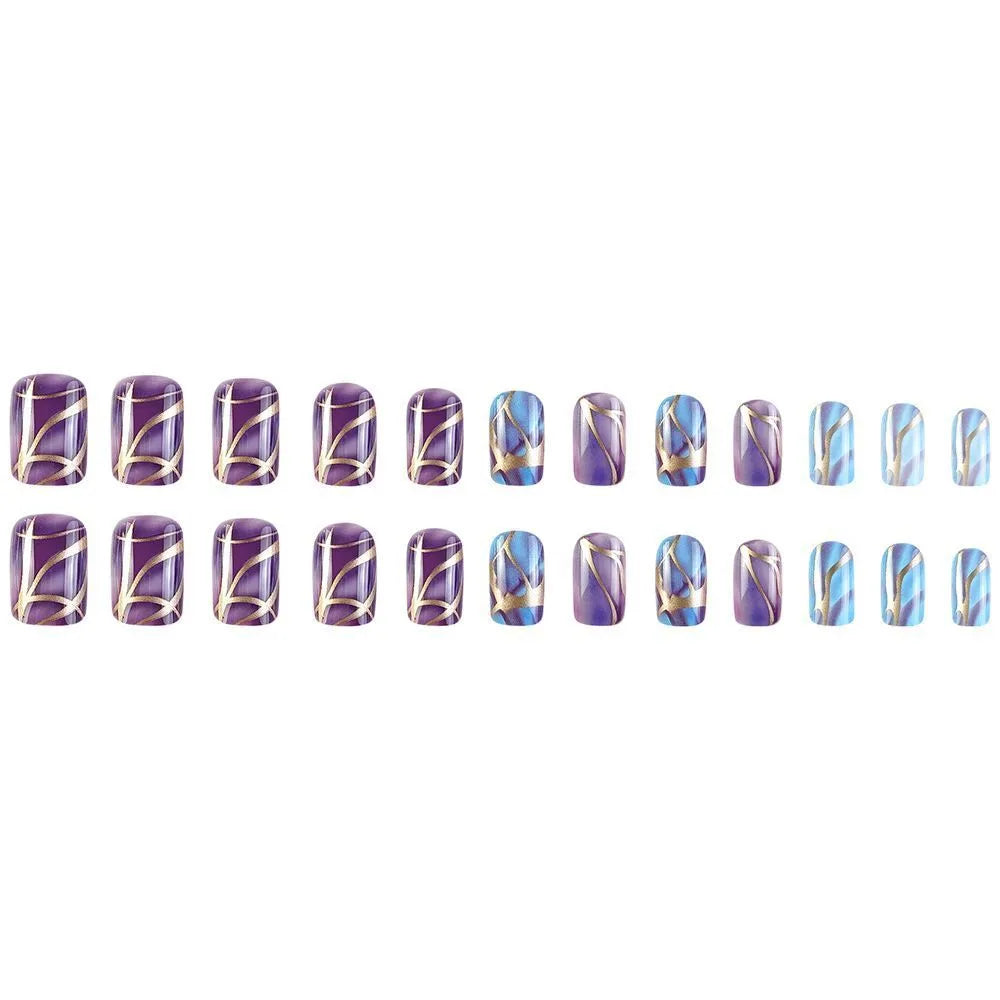 Purple striped mid-length nail stickers for gel nail decoration in European and American style
