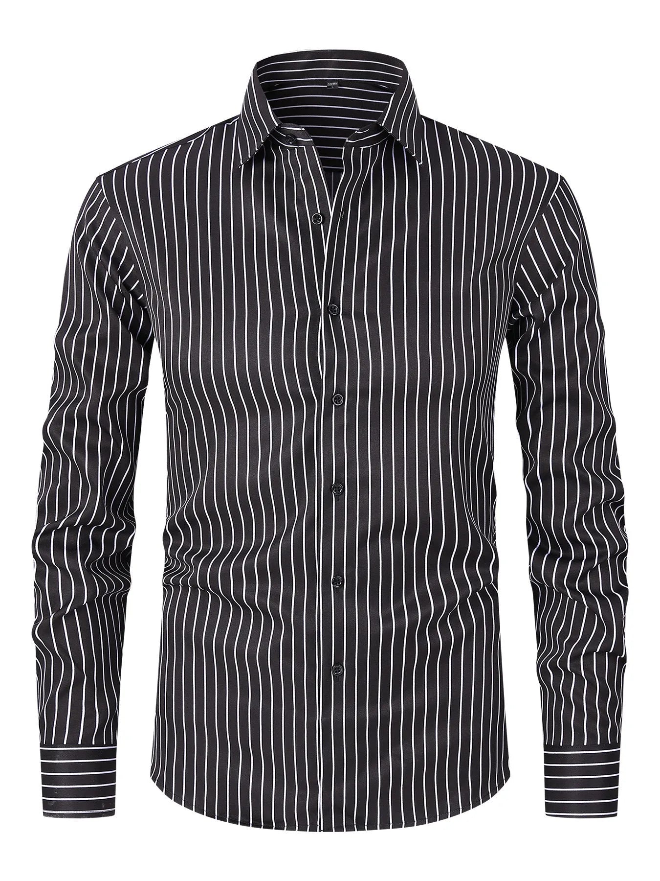 Men's slim-fit long sleeve striped business shirt in a blue and white colour pattern.