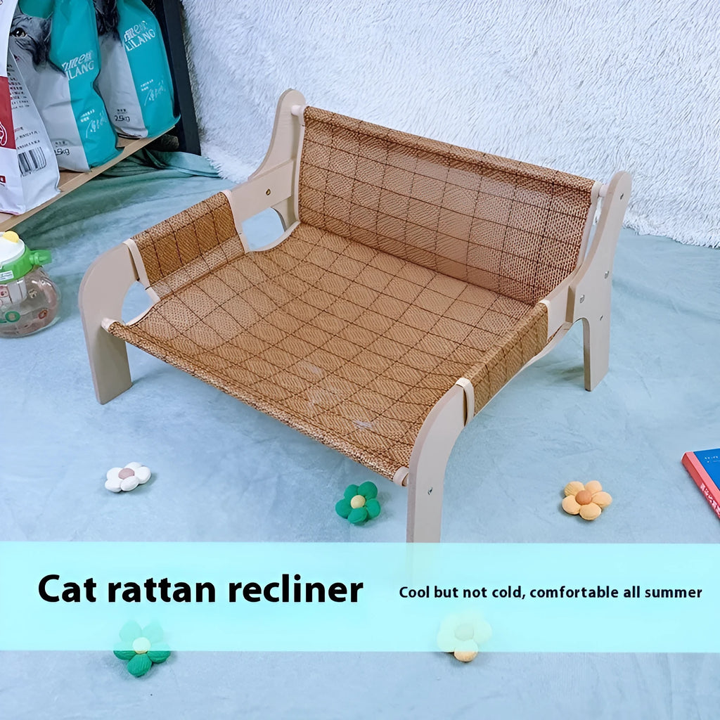 Wooden cat hammock bed, plus size 52x42x29cm, with viscose fibre pad or rattan mat