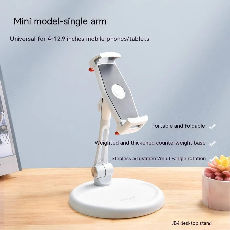 White foldable lifting desktop bracket for universal mobile phone and tablet support