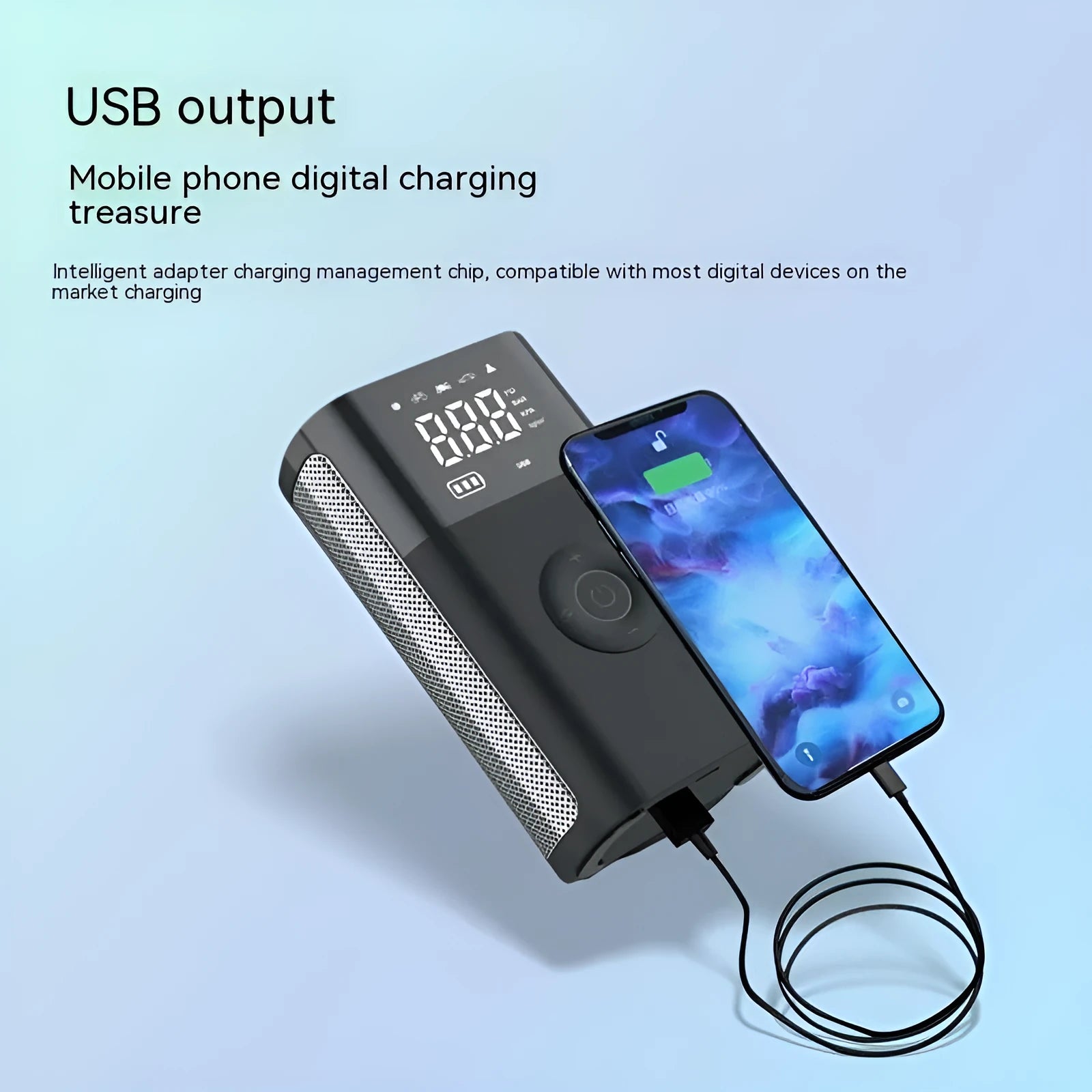 Wireless digital display car tyre pump with accessories including bicycle nozzle and ball needle