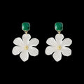Dark green alloy needle flowers sweet earrings with floral charm design for women