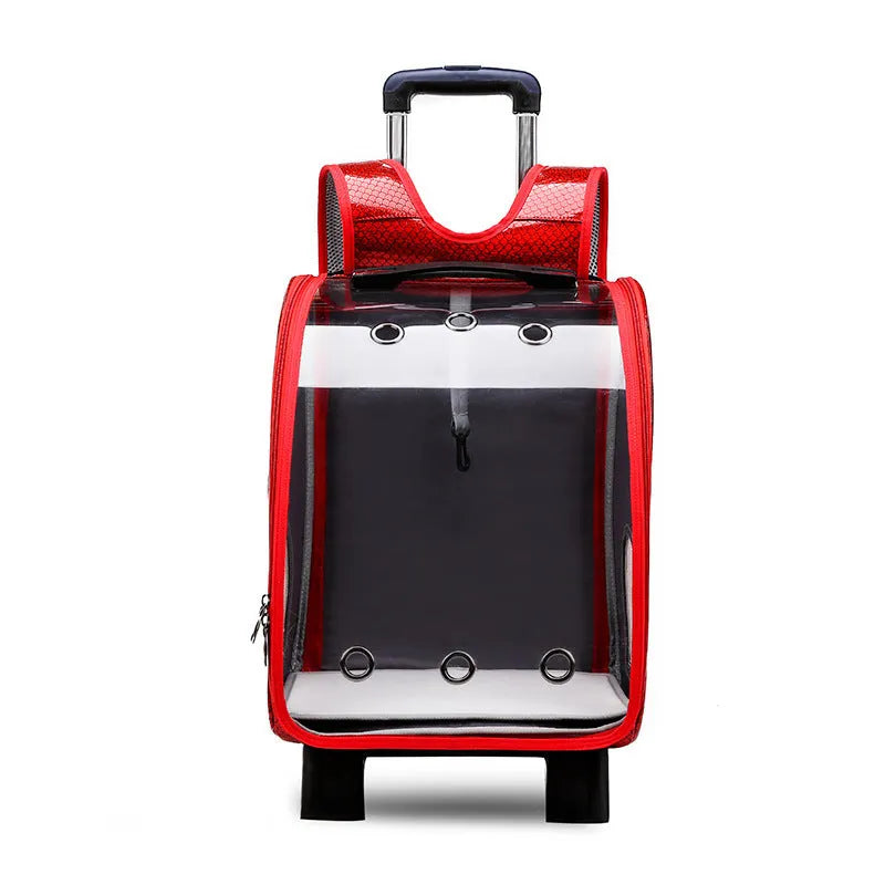Transparent pet trolley diaper bag with folding shoulder design in blue colour